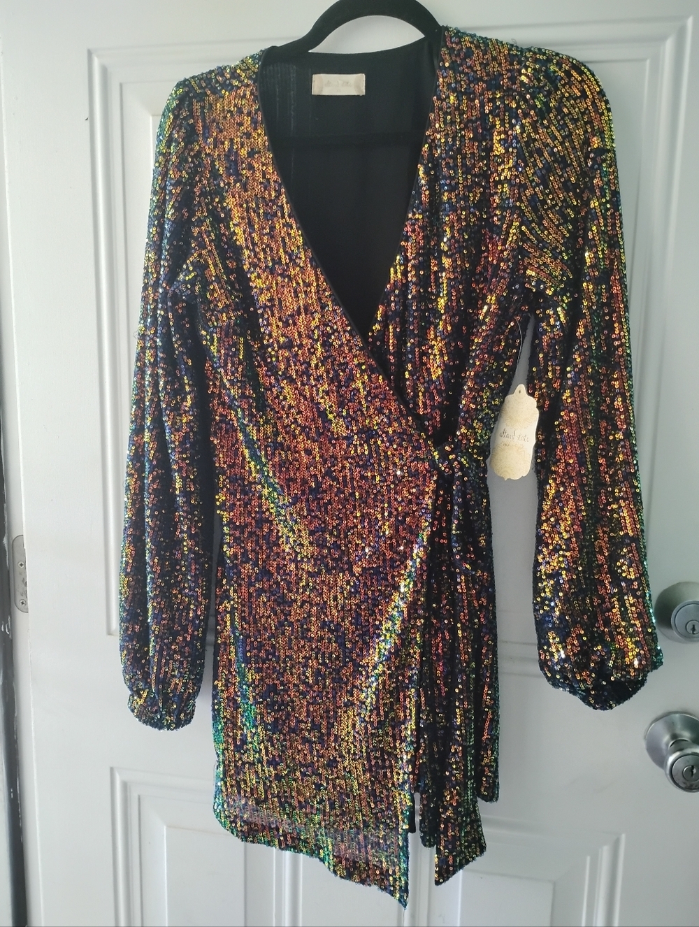 NEW ROMPER ALTAR'D STATE RAINBOW  SEQUINS BISHOP SLEEVES DRESS XS 0-2 NWT - Picture 10 of 10
